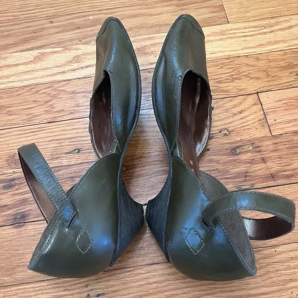 Novacas Vegan Olive Green Low Wedge Ankle Strap Mary Jane Shoes